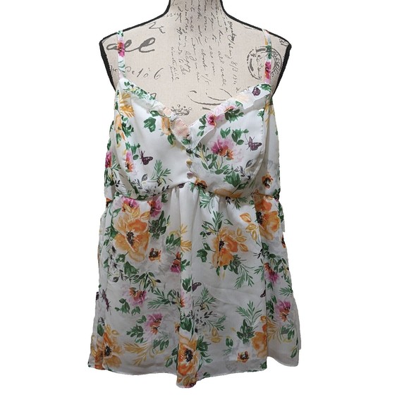 Torrid Tops - Torrid Halter Blouse 3 White Multi Floral Lined Adjust Straps 46" Bust
